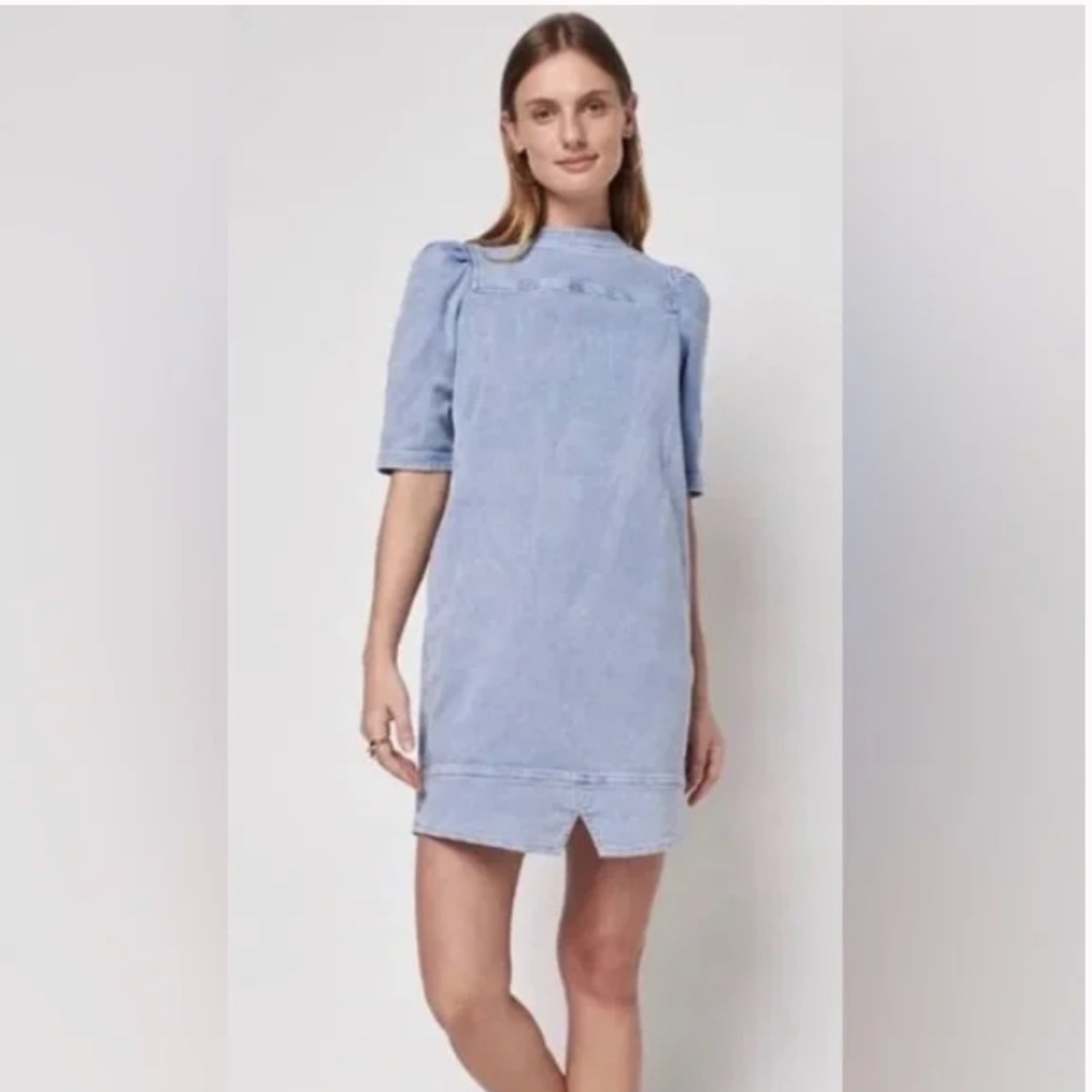 FAHERTY Organic Throwback Stretch Denim Minidress In Blue Sky